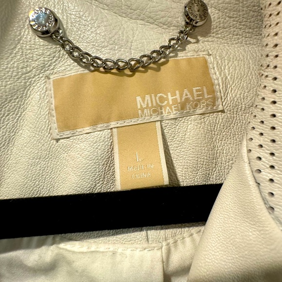 MICHAEL KORS 100% Leather Moto Biker Jacket Off-white size large - Picture 3 of 6